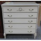 20th CENTURY FRENCH STYLE CREAM COLOURED FIVE DRAWER BEDROOM CHEST