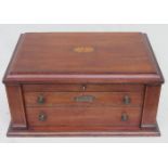 EDWARDIAN MAHOGANY INLAID WELLINGTON STYLE CANTEEN CASE WITH ENGRAVED SILVER PLAQUE TO FRONT