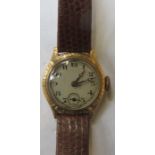 VICTORIAN GOLD LADIES WRISTWATCH WITH BROWN LEATHER STRAP