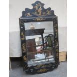 WOODEN WALL MIRROR DECORATED WITH ORIENTAL SCENES