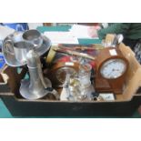 BOX OF SUNDRIES INCLUDING WEIGHING SCALES, BURAGO PORSCHE, FLATWARE,