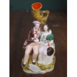 HANDPAINTED ANTIQUE STAFFORDSHIRE FIGURE GROUP FORM POSY VASE DEPICTING HIGHLAND MARY (AT FAULT),
