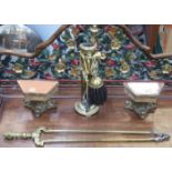 SMALL PARCEL OF FIRESIDE TOOLS AND MINIATURE GILT BASED SIDE TABLES