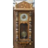 VIENNA WOODEN GLAZED CASED WALL CLOCK WITH GILT METAL AND SILVER DIAL