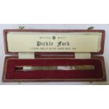 CASED MODERN SILVER TWO PRONGED PICKLE FORK