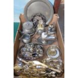 QUANTITY OF VARIOUS SILVER PLATEDWARE, PEWTER AND FLATWARE, ETC.