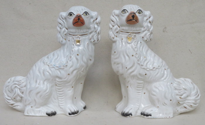 PAIR OF HANDPAINTED 19th CENTURY STAFFORDSHIRE SPANIELS,