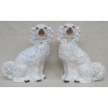 PAIR OF HANDPAINTED 19th CENTURY STAFFORDSHIRE SPANIELS,