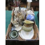 BOX OF SUNDRY CERAMICS AND GLASS INCLUDING WEDGWOOD, ROYAL DOULTON, ETC,