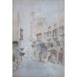 CAROL LEWIS, FRAMED WATERCOLOUR DEPICTING A MIDDLE EASTERN SCENE,