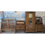 ARTS & CRAFTS OAK BEDROOM SUITE COMPRISING SINGLE DOOR WARDROBE, DRESSING TABLE,