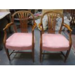 PAIR OF MAHOGANY PIERCEWORK BACK ARMCHAIRS (ONE AT FAULT)