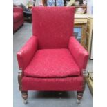 UPHOLSTERED AND CARVED FRAMED ARMCHAIR