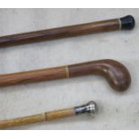 SILVER MOUNTED BAMBOO WALKING CANE AND TWO OTHER WALKING STICKS