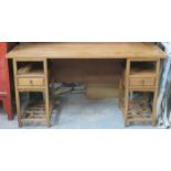 ORIENTAL HARDWOOD PEDESTAL WRITING DESK