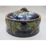 VICTORIAN RELIEF DECORATED MAJOLICA OVAL GAME DISH WITH COVER AND LINER, IN TH MINTON MANNER,