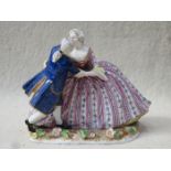 LUDWIGSBURG 18th CENTURY(?) GERMAN HANDPAINTED AND GILDED PORCELAIN FIGURE GROUP DEPICTING A