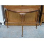 MAHOGANY HALF MOON TABLE ON CABRIOLE SUPPORTS