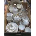 PARCEL OF COMMEMORATIVE MUGS AND GLASSWARE PLUS JAPANESE TEA SET