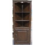 20th CENTURY DARK OAK OPEN CORNER CABINET