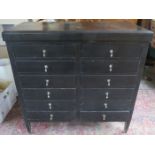 EBONISED TWELVE DRAWER MUSIC CABINET WITH DROP FRONT DRAWERS