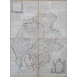 FRAMED CANVAS MAP OF THE COUNTIES OF CUMBERLAND AND WEST MORELAND, DATED 1760, BY BOWEN & KITCHIN,