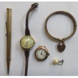 TWO GOLD WATCHES, PROPELLING PENCIL, BRACELET WITH HEART FORM CLASP ETC...