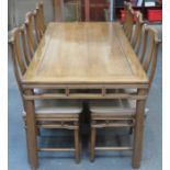 20th CENTURY ORIENTAL HARDWOOD DINING TABLE WITH SIX (FOUR AND TWO) CHAIRS