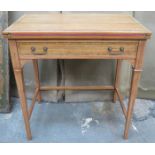19th CENTURY INLAID SINGLE DRAWER WRITING TABLE WITH FOLD OUT TOP