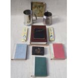 SUNDRY LOT INCLUDING TANKARDS, COIN BOOKS AND VOLUMES, ETC.