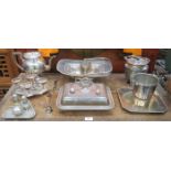 PARCEL OF VARIOUS SILVER PLATEDWARE INCLUDING ENTREE DISH, BISCUIT BARREL,
