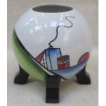 LORNA BAILEY HANDPAINTED GLAZED CERAMIC GLOBULAR VASE ON RAISED SUPPORTS- DECO HOUSE,