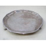 EARLY VICTORIAN HALLMARKED SILVER WAVE EDGED SALVER ON RAISED SUPPORTS, LONDON ASSAY,