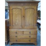 19th CENTURY OAK LINEN PRESS FITTED WITH FOUR DRAWERS BELOW