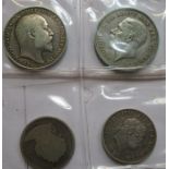 TWO GEORGE III SILVER HALF CROWNS + TWO 20TH CENTURY FULL CROWNS