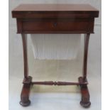 19th CENTURY MAHOGANY FOLD OVER SEWING TABLE