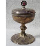 HALLMARKED SILVER STEMMED RELIGIOUS CHALICE WITH COVER AND GILT INTERIOR,