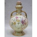 ROYAL WORCESTER BLUSH IVORY HANDPAINTED AND GILDED TWO HANDLED GLOBULAR VASE AND COVER,