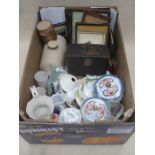 LARGE QUANTITY OF SUNDRY CERAMICS, GLASS, PHOTO FRAME AND JAPANESE TEA CADDY, ETC.