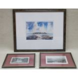 SIGNED PRINT DEPICTING HILBRE ISLAND PLUS TWO OTHER FRAMED PRINTS