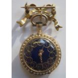 PRETTY ENAMELLED AND PEARL SET GOLD PENDANT WATCH