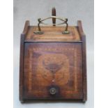 ART NOUVEAU INLAID MAHOGANY COAL SCUTTLE WITH SHOVEL