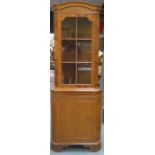 20th CENTURY WALNUT SINGLE DOOR GLAZED CORNER DISPLAY CABINET