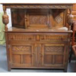 CARVED FRONTED 20th CENTURY OAK COURT CUPBOARD