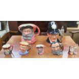 TWO ROYAL DOULTON CHARACTER JUGS AND FIVE SMALL ROYAL DOULTON CHARACTER JUGS.