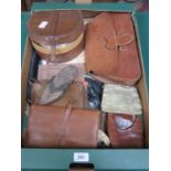 BOX CONTAINING VINTAGE BAGS, LEATHER SLIPPERS,