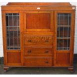 OAK LEADED GLASS TWO DOOR SIDE BY SIDE BUREAU (AT FAULT)