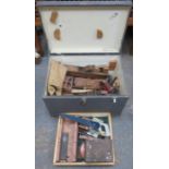 VINTAGE PAINTED TOOL CHEST AND VARIOUS WOOD WORKING TOOLS