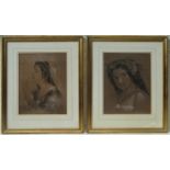 PAIR OF VICTORIAN PENCIL AND CHALK STUDY PORTRAITS, INITIALLED DK,