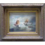 G A NAPIER, 19th CENTURY GILT FRAMED OIL ON CANVAS DEPICTING SAILING BOATS ON CHOPPY WATERS,